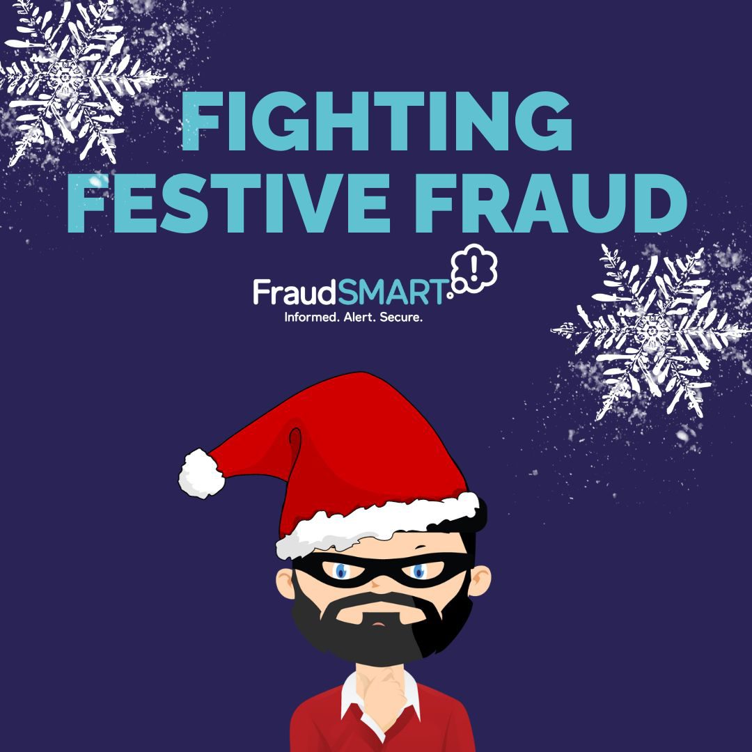 Fighting festive fraud with fraudsmart. Illustration of thief in santa hat.